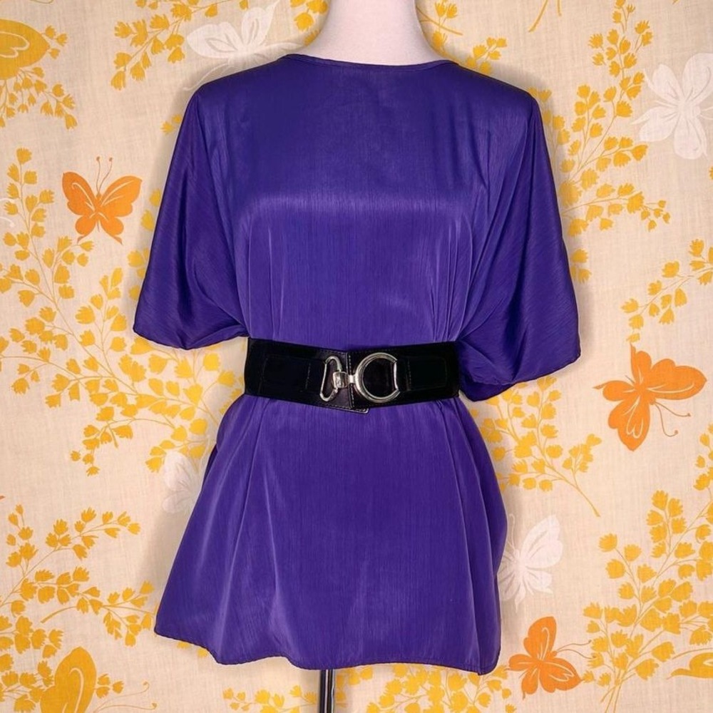 C.S.T. Studio Vintage Royal Purple Textured Blouse Short Sleeve Plus Size XL 2XL